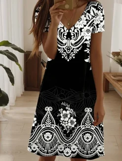 Sale Women's Mini Dress Casual Dress Elegant Tropical Hawaiian Daily Regular Fit Floral Short Sleeve Crew Neck Pearl Black Pink Blue Summer Women Spring Dresses|T Shirt Dresses