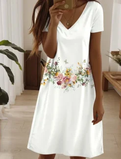 Sale Women's Mini Dress Casual Dress Elegant Tropical Hawaiian Daily Regular Fit Floral Short Sleeve Crew Neck Pearl Black Pink Blue Summer Women Spring Dresses|T Shirt Dresses