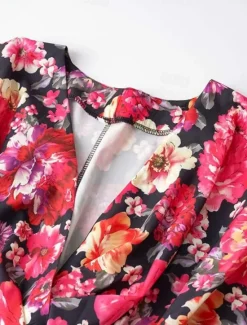 Women's Mini Dress Casual Dress A Line Dress Stylish Casual Vacation Daily Regular Fit Floral 3/4 Length Sleeve V Neck Black Red Summer Spring Women Spring Dresses