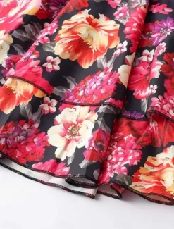 Women's Mini Dress Casual Dress A Line Dress Stylish Casual Vacation Daily Regular Fit Floral 3/4 Length Sleeve V Neck Black Red Summer Spring Women Spring Dresses
