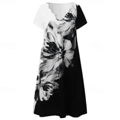 New Women's Mini Dress Casual Dress Petite Dress Sundress Shift Dress Fashion Stylish Basic Vacation Daily Date Regular Fit Floral Short Sleeve Sweetheart Black And White Black White Red Women Casual Dress