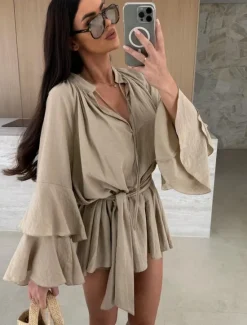 Women's Mini Dress Casual Dress Spring Dress Elegant Casual Daily Regular Fit Solid Color Long Sleeve V Neck Black White Pink Red Fall Women White Dresses