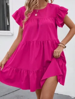 Clearance Women's Mini Dress Casual Dress Summer Dress Elegant Fashion Outdoor Holiday Date Regular Fit Plain Short Sleeve Crew Neck Black Blue Rose Red Summer Spring Women Work Dresses