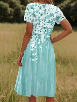 New Women's Mini Dress Casual Dress Petite Dress T Shirt Dress Tee Dress Sundress Casual Vacation Casual Daily Regular Fit Floral Short Sleeve Crew Neck Pink Green Summer Women T Shirt Dresses