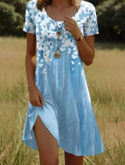 New Women's Mini Dress Casual Dress Petite Dress T Shirt Dress Tee Dress Sundress Casual Vacation Casual Daily Regular Fit Floral Short Sleeve Crew Neck Pink Green Summer Women T Shirt Dresses