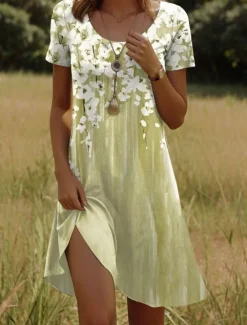 New Women's Mini Dress Casual Dress Petite Dress T Shirt Dress Tee Dress Sundress Casual Vacation Casual Daily Regular Fit Floral Short Sleeve Crew Neck Pink Green Summer Women T Shirt Dresses