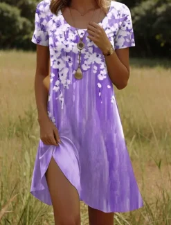 New Women's Mini Dress Casual Dress Petite Dress T Shirt Dress Tee Dress Sundress Casual Vacation Casual Daily Regular Fit Floral Short Sleeve Crew Neck Pink Green Summer Women T Shirt Dresses