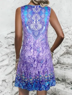 Online Women's Mini Dress Casual Dress Tank Dress Boho Dress Vacation Ethnic Casual Vacation Daily Regular Fit Floral Sleeveless Crew Neck Summer Women T Shirt Dresses