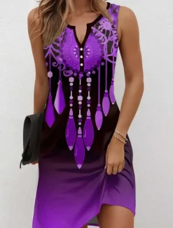 Clearance Women's Mini Dress Casual Dress Petite Dress Sundress Summer Dress Vintage Casual Vacation Daily Holiday Regular Fit Floral Graphic Bohemian Sleeveless V Neck Red Blue Purple Green Summer Women T Shirt Dresses