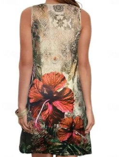 New Women's Mini Dress Casual Dress Tank Dress Vacation Casual Vacation Daily Regular Fit Floral Sleeveless Crew Neck Summer Women Sundresses