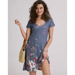 Sale Women's Mini Dress Casual Dress Petite Dress T Shirt Dress Tee Dress Sundress Basic Outdoor Vacation Birthday Regular Fit Floral Short Sleeve V Neck Light Blue White Light Green Red Summer Women Sundresses