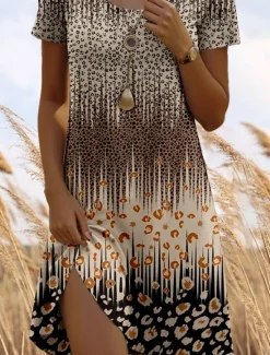 Outlet Women's Mini Dress Casual Dress Petite Dress T Shirt Dress Tee Dress Sundress Vintage Casual Vacation Casual Daily Regular Fit Ombre Leopard Short Sleeve Crew Neck Summer Women T Shirt Dresses