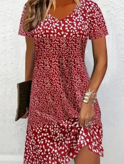 New Women's Mini Dress Casual Dress T Shirt Dress Tee Dress Sundress Shift Dress Vacation Casual Boho Party Beach Form Fit Floral Graphic Short Sleeve Crew Neck Black Red Gray Summer Spring Women Vacation Dresses