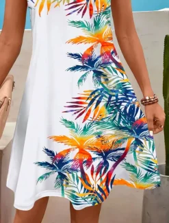 Discount Women's Mini Dress Casual Dress Petite Dress Sundress Summer Dress Casual Vacation Daily Holiday Regular Fit Leaf Sleeveless V Neck Summer Women Sundresses