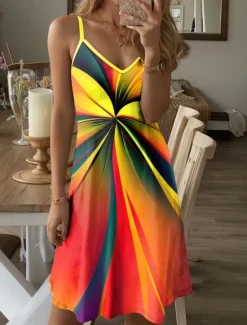 Outlet Women's Mini Dress Casual Dress Petite Dress Sundress Summer Dress Vacation Casual Vacation Daily Holiday Regular Fit Ombre Graphic Sleeveless V Neck Summer Women Sundresses
