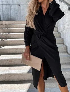 Women's Mini Dress Casual Dress Summer Dress Stylish Casual Vacation Daily Date Regular Fit Plain Long Sleeve Lapel Black White Green Summer Spring Women Work Dresses