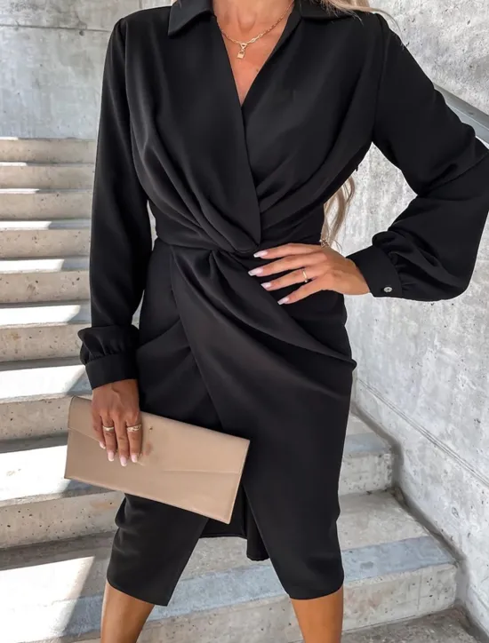 Women's Mini Dress Casual Dress Summer Dress Stylish Casual Vacation Daily Date Regular Fit Plain Long Sleeve Lapel Black White Green Summer Spring Women Work Dresses