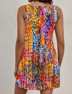 Women's Mini Dress Casual Dress Petite Dress Sundress Tank Dress Vintage Vacation Holiday Date Loose Fit Ombre Sleeveless Crew Neck Summer Women Sundresses