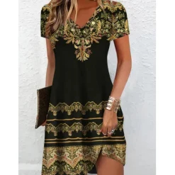 Online Women's Mini Dress Casual Dress Ombre Floral Print V Neck Daily Vacation Short Sleeve Summer Spring Women T Shirt Dresses