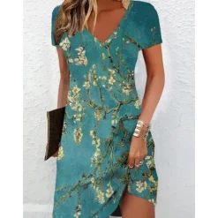 Online Women's Mini Dress Casual Dress Ombre Floral Print V Neck Daily Vacation Short Sleeve Summer Spring Women T Shirt Dresses