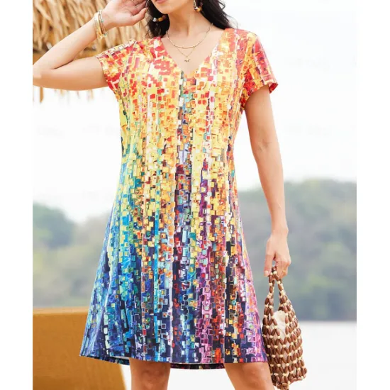 Online Women's Mini Dress Casual Dress Ombre Floral Print V Neck Daily Vacation Short Sleeve Summer Spring Women T Shirt Dresses