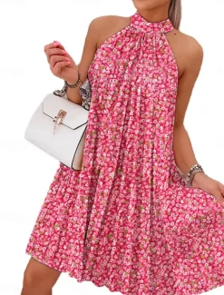 Sale Women's Mini Dress Casual Dress Swing Dress Floral Dress Elegant Cute Stylish Vacation Party Casual Regular Fit Floral Sleeveless Halter Neck Summer Spring Women Spring Dresses