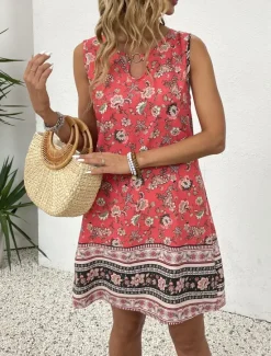 Clearance Women's Mini Dress Casual Dress Tank Dress Boho Dress Bohemia Vacation Casual Vacation Daily Regular Fit Floral Sleeveless Crew Neck Summer Women T Shirt Dresses