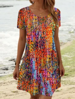 New Women's Mini Dress Casual Dress Casual Daily Regular Fit Ombre Short Sleeve Crew Neck Summer Women Spring Dresses|T Shirt Dresses