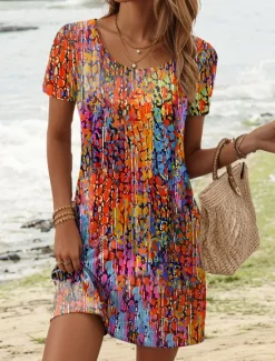 New Women's Mini Dress Casual Dress Casual Daily Regular Fit Ombre Short Sleeve Crew Neck Summer Women Spring Dresses|T Shirt Dresses