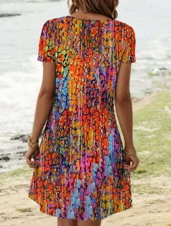 New Women's Mini Dress Casual Dress Casual Daily Regular Fit Ombre Short Sleeve Crew Neck Summer Women Spring Dresses|T Shirt Dresses