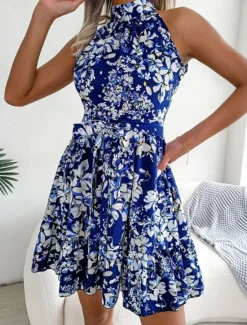 Clearance Women's Mini Dress Casual Dress A Line Dress Stylish Casual Vacation Daily Regular Fit Floral Sleeveless Halter Neck Pink Blue Spring Fall Women Spring Dresses