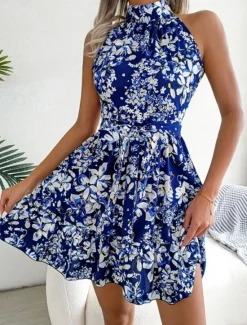 Clearance Women's Mini Dress Casual Dress A Line Dress Stylish Casual Vacation Daily Regular Fit Floral Sleeveless Halter Neck Pink Blue Spring Fall Women Spring Dresses