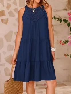 Online Women's Mini Dress Casual Dress Tank Dress Basic Casual Vacation Daily Regular Fit Plain Sleeveless Crew Neck Black White Navy Blue Fuchsia Summer Women Sundresses