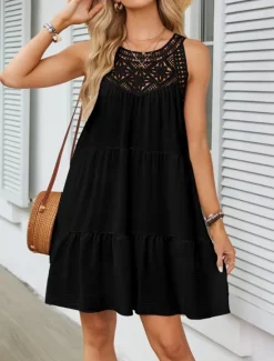 Online Women's Mini Dress Casual Dress Tank Dress Basic Casual Vacation Daily Regular Fit Plain Sleeveless Crew Neck Black White Navy Blue Fuchsia Summer Women Sundresses