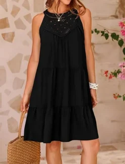 Online Women's Mini Dress Casual Dress Tank Dress Basic Casual Vacation Daily Regular Fit Plain Sleeveless Crew Neck Black White Navy Blue Fuchsia Summer Women Sundresses