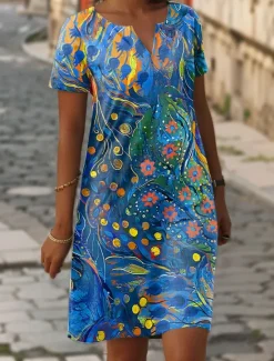 Discount Women's Mini Dress Casual Dress T Shirt Dress Tee Dress Shift Dress Summer Dress Elegant Stylish Formal Vacation Work Casual Linen Like Regular Fit Floral Graphic Short Sleeve V Neck Summer Women Floral Dresses