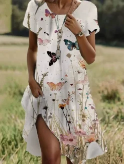Clearance Women's Mini Dress Casual Dress T Shirt Dress Tee Dress Sundress A Line Dress Stylish Casual Beach Regular Fit Floral Graphic Butterfly Short Sleeve Crew Neck Summer Spring Women T Shirt Dresses