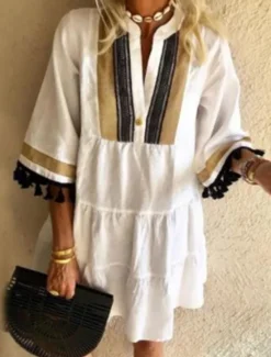 Women's Mini Dress Casual Dress Floral Dress Summer Dress Fashion Modern Daily Beach Weekend Regular Fit Floral 3/4 Length Sleeve V Neck Black White Yellow Red Summer Women Floral Dresses|Vacation Dresses