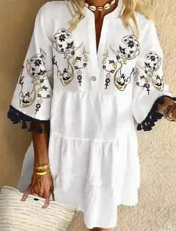 Women's Mini Dress Casual Dress Floral Dress Summer Dress Fashion Modern Daily Beach Weekend Regular Fit Floral 3/4 Length Sleeve V Neck Black White Yellow Red Summer Women Floral Dresses|Vacation Dresses