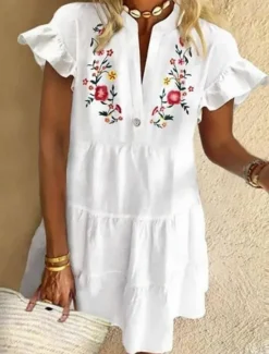 Women's Mini Dress Casual Dress Floral Dress Summer Dress Fashion Modern Daily Beach Weekend Regular Fit Floral 3/4 Length Sleeve V Neck Black White Yellow Red Summer Women Floral Dresses|Vacation Dresses
