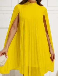 Outlet Women's Mini Dress Casual Dress Elegant Stylish Casual Vacation Daily Regular Fit Plain Long Sleeve Turtleneck White Yellow Red Orange Summer Women Cocktail Dress
