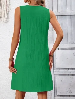 Clearance Women's Mini Dress Casual Dress Tank Dress Basic Casual Vacation Daily Regular Fit Plain Sleeveless Notched Neck Navy Blue Fuchsia Green Summer Women Sundresses