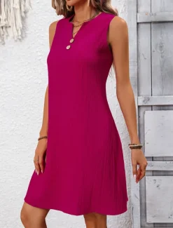 Clearance Women's Mini Dress Casual Dress Tank Dress Basic Casual Vacation Daily Regular Fit Plain Sleeveless Notched Neck Navy Blue Fuchsia Green Summer Women Sundresses