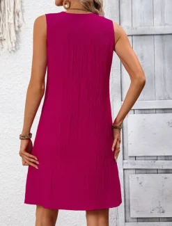 Clearance Women's Mini Dress Casual Dress Tank Dress Basic Casual Vacation Daily Regular Fit Plain Sleeveless Notched Neck Navy Blue Fuchsia Green Summer Women Sundresses