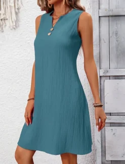 Clearance Women's Mini Dress Casual Dress Tank Dress Basic Casual Vacation Daily Regular Fit Plain Sleeveless Notched Neck Navy Blue Fuchsia Green Summer Women Sundresses