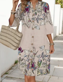 Outlet Women's Mini Dress Casual Dress Stylish Basic Casual Vacation Daily Regular Fit Floral 3/4 Length Sleeve V Neck Summer Spring Women Spring Dresses|Casual Dress