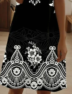 Online Women's Mini Dress Casual Dress Elegant Tropical Hawaiian Daily Regular Fit Floral Vintage Boho Paisley Damask Short Sleeve Crew Neck Summer Women T Shirt Dresses
