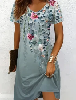 Discount Women's Mini Dress Casual Dress T Shirt Dress Tee Dress Sundress A Line Dress Vacation Casual Boho Beach Regular Fit Ombre Floral Graphic Short Sleeve V Neck Black And White Yellow Red Blue Summer Women Vacation Dresses