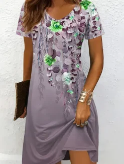 Discount Women's Mini Dress Casual Dress T Shirt Dress Tee Dress Sundress A Line Dress Vacation Casual Boho Beach Regular Fit Ombre Floral Graphic Short Sleeve V Neck Black And White Yellow Red Blue Summer Women Vacation Dresses
