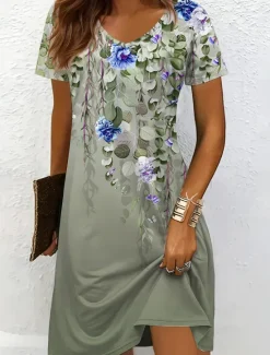 Discount Women's Mini Dress Casual Dress T Shirt Dress Tee Dress Sundress A Line Dress Vacation Casual Boho Beach Regular Fit Ombre Floral Graphic Short Sleeve V Neck Black And White Yellow Red Blue Summer Women Vacation Dresses